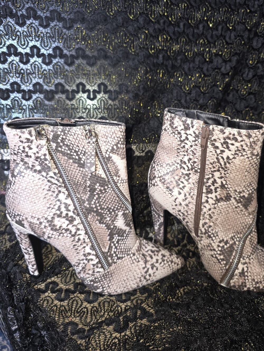Qupid Snake-Print Ankle Booties in Neutral Taupe - Picture 1 of 11
